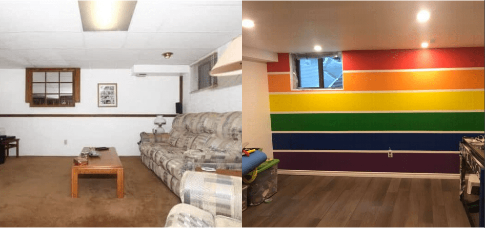 A split photo shows a before and after image of a renovation Jenn completed.